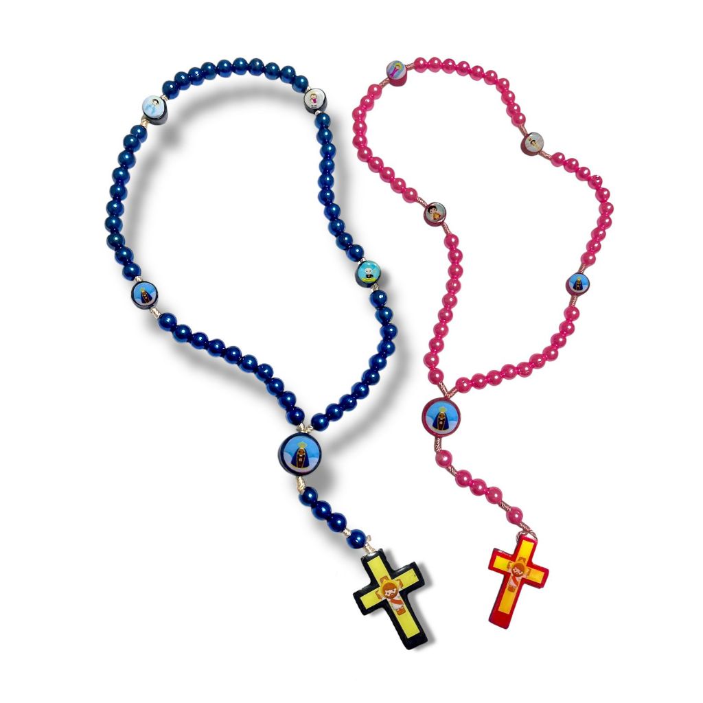 Terço Infantil Anjo Da Guarda Rosa Azul em Oferta na Shopee