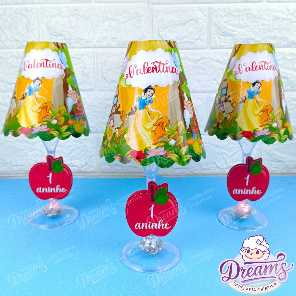 20 unidades de Abajures taça para centro de mesa Branca de Neve (FAZEMOS QUALQUER TEMA)