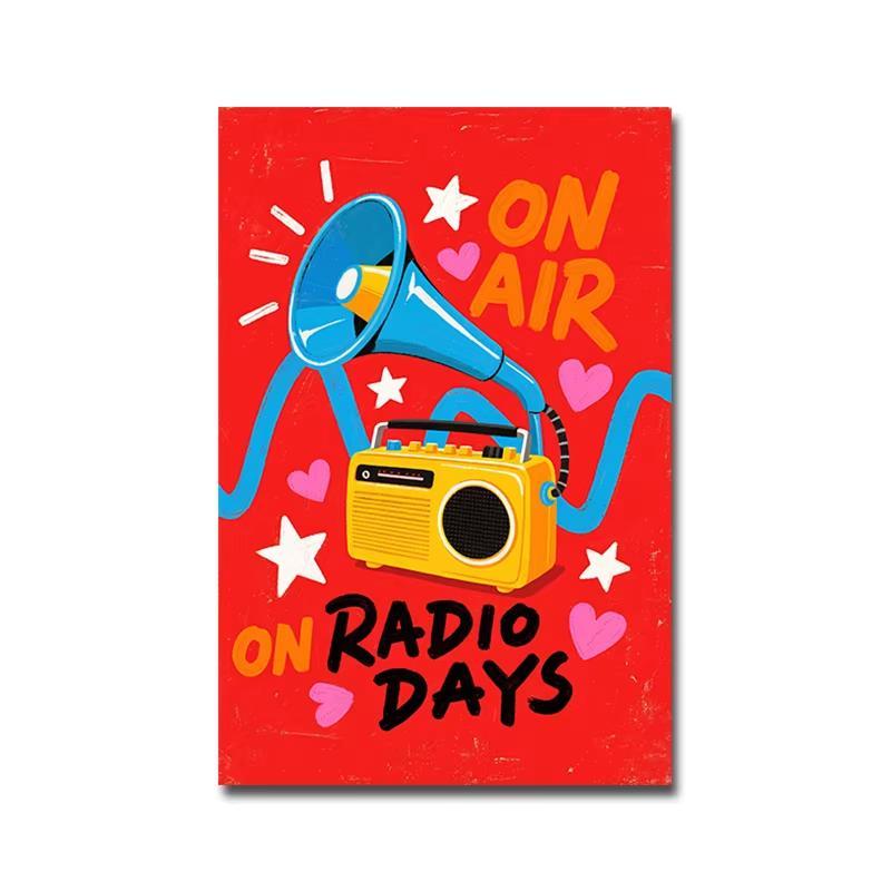 Quadro decorativo Vermelho vibrante rádio e megafone (1 peça)