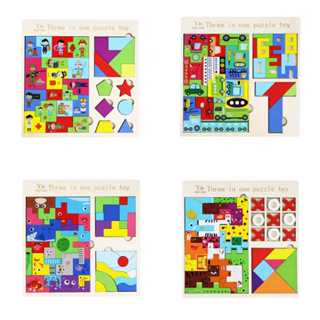 3 em 1 crianças bloco de madeira jogo quebra-cabeça bebê pensandológica educação precoce funtoy mesa treinamento em Oferta na Shopee