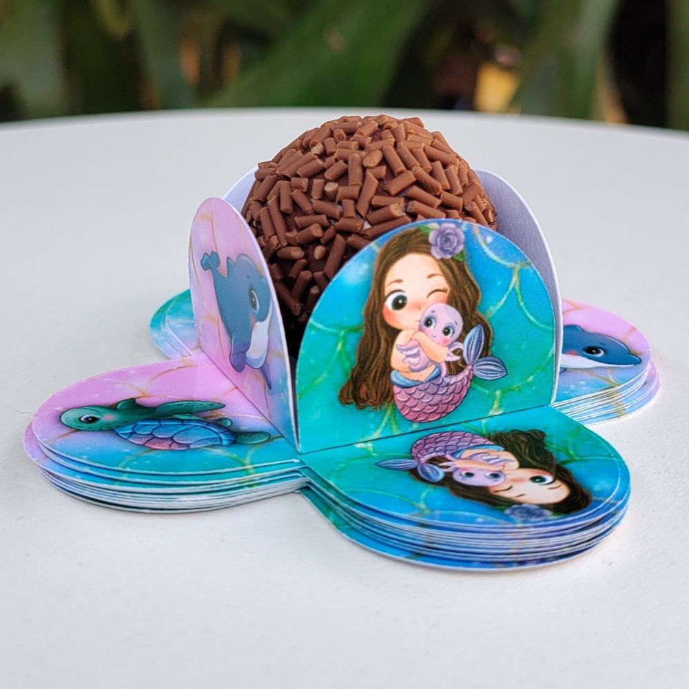 Forminha de Doce Brigadeiro, Beijinho 4 Pétalas Festa, Aniversário, Lembrancinha Sereia Cute Baby
