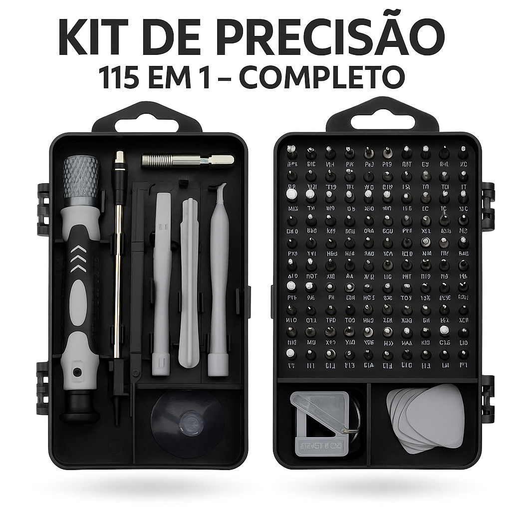 Kit Chaves de Precisão Completo 115 em 1 Reparos Eletrônicos Tablet Celular Notbook