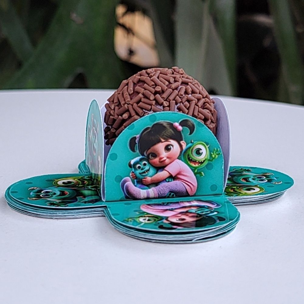 Forminha de Doce Brigadeiro, Beijinho 4 Pétalas Festa, Aniversário, Lembrancinha Monstros SA Baby Cute