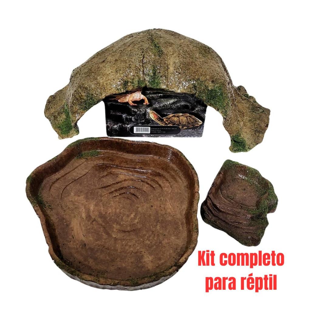 Kit Completo com Toca, Bebedor (Banheira), Comedor Réptil Jabuti Filhote a Juvenil Jiboia Corn Snake em Oferta na Shopee