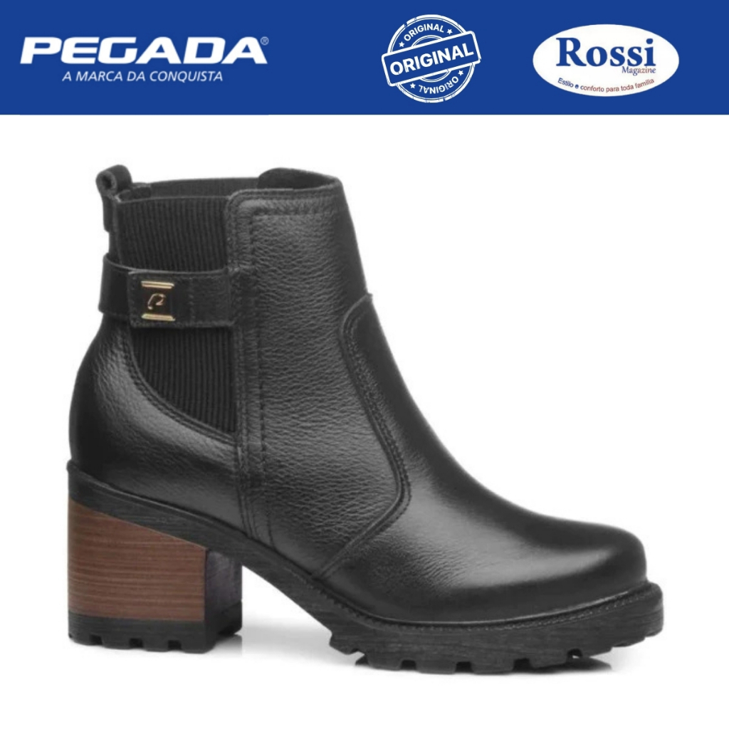 Bota Feminina Cano Baixo com Salto Médio Couro Chelsea Pegada Conforto Dia a Dia 281309