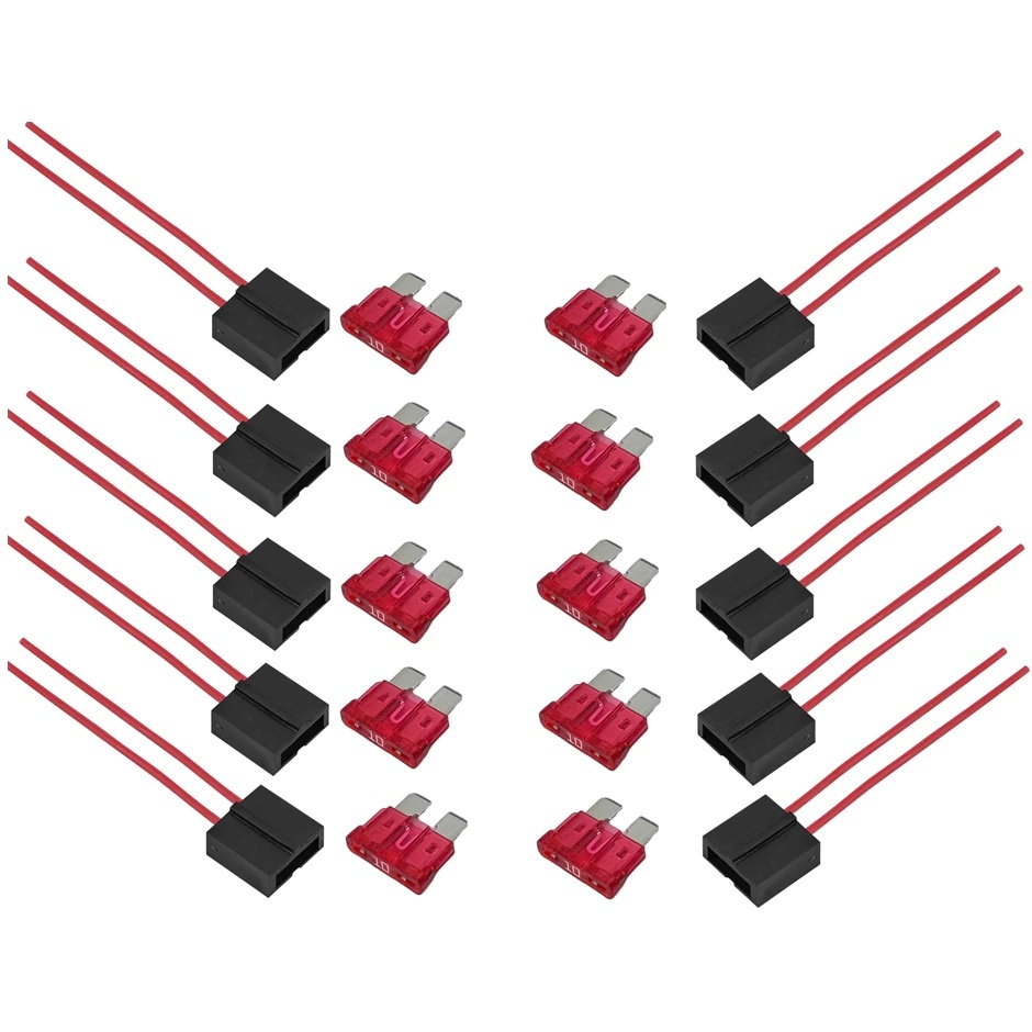 Kit 10 Porta Fusíveis Lâmina com Fio de 2,5mm + 10 Fusíveis Lamina De 10 Amperes