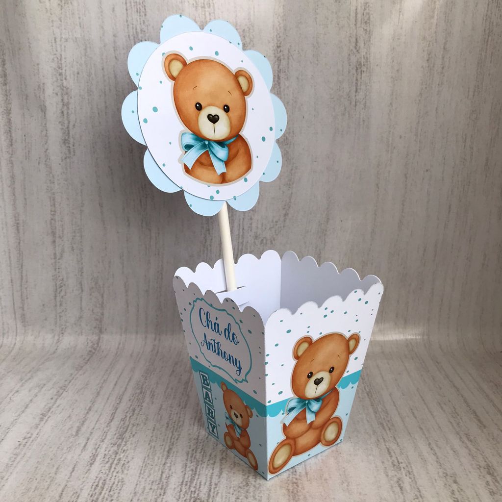 Centros de mesa Chá Ursinho Personalizado com Nome | Cachepot Festa Infantil Chá Aniversário Decoração