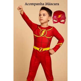 Roupa Fantasia Infantil do Flash longa com Enchimento e Máscara Festa de Menino em Oferta na Shopee