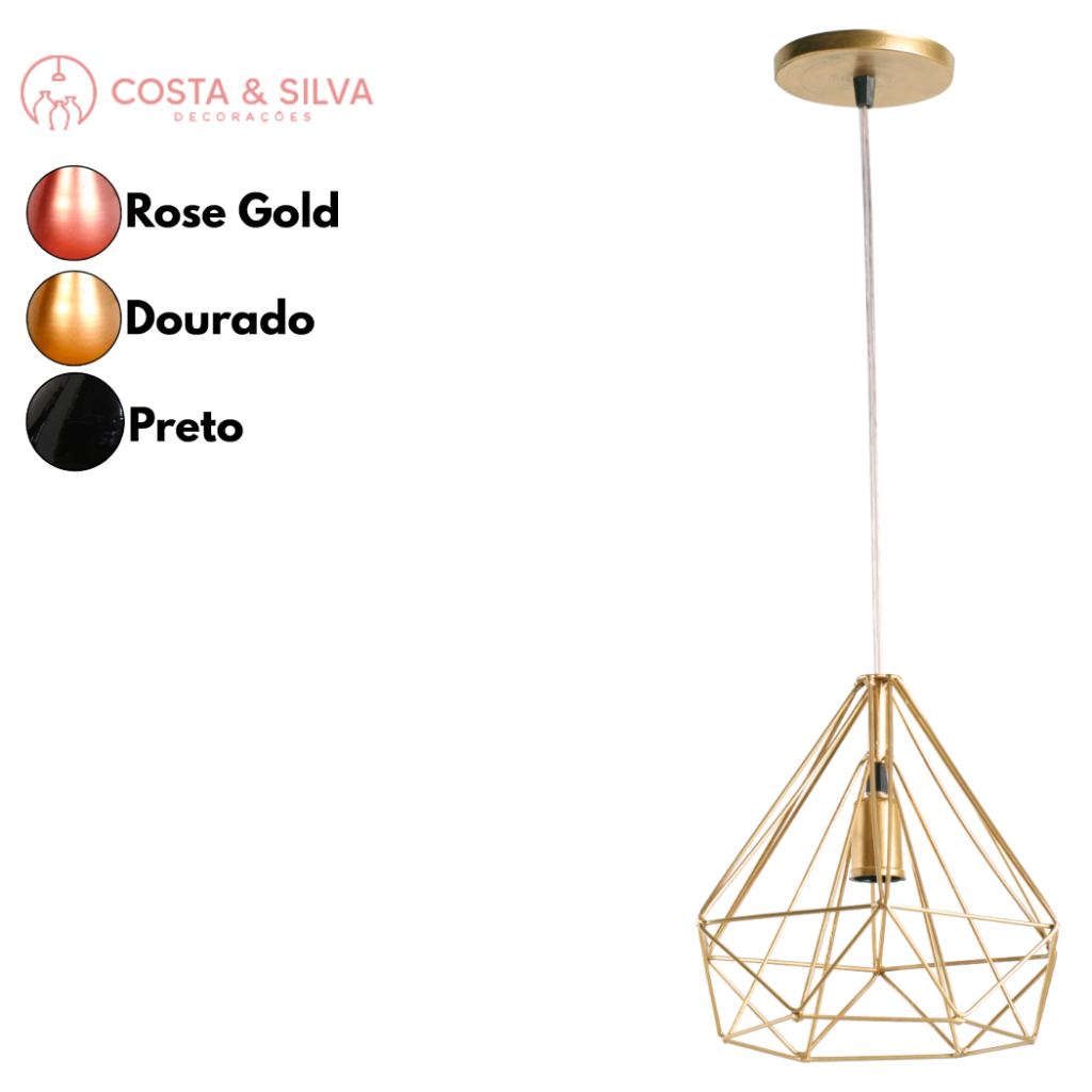 Pendente Diamante Aramado 3d Grande Lustre de Teto Luminária Cabo Regulável Cristal 2 metros