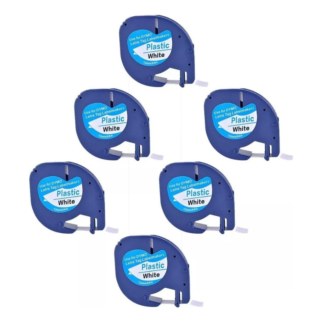 Kit 6x Fitas 91201 Compatível Com Dymo Letratag - Plastica Cor Branco