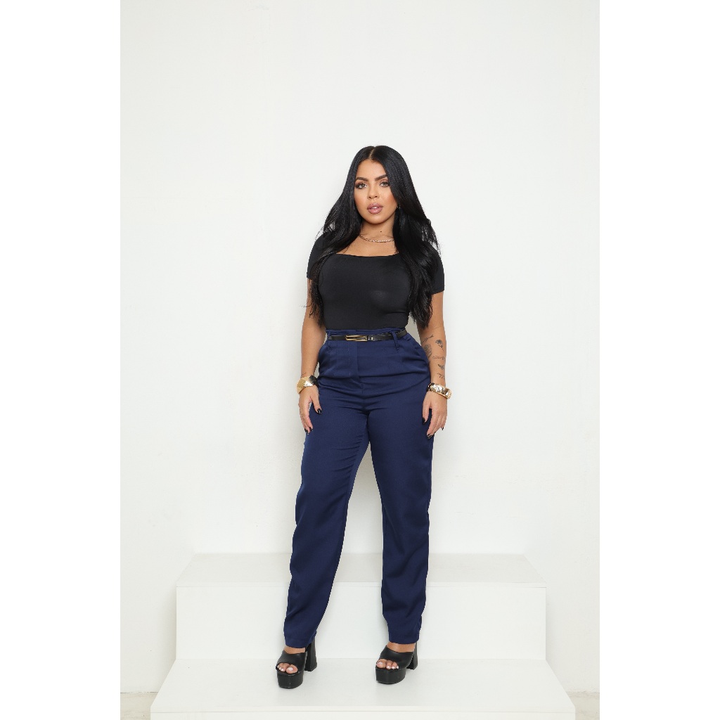 CALÇA FEMININA ALFAIATARIA CINTURA ALTA COM ZÍPER NA LATERAL ACOMPANHA CINTO TENDENCIA