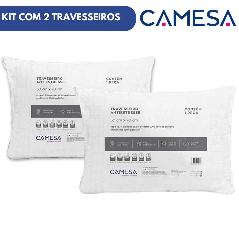 Kit 2 Travesseiro Anti Stress Camesa 50x70cm Suporte Firme Macio em Oferta na Shopee
