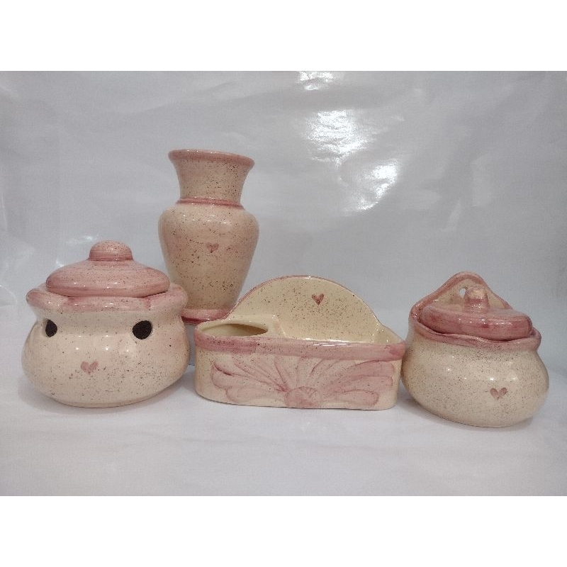 Kit saleiro porta alho porta sabão vaso de cerâmica