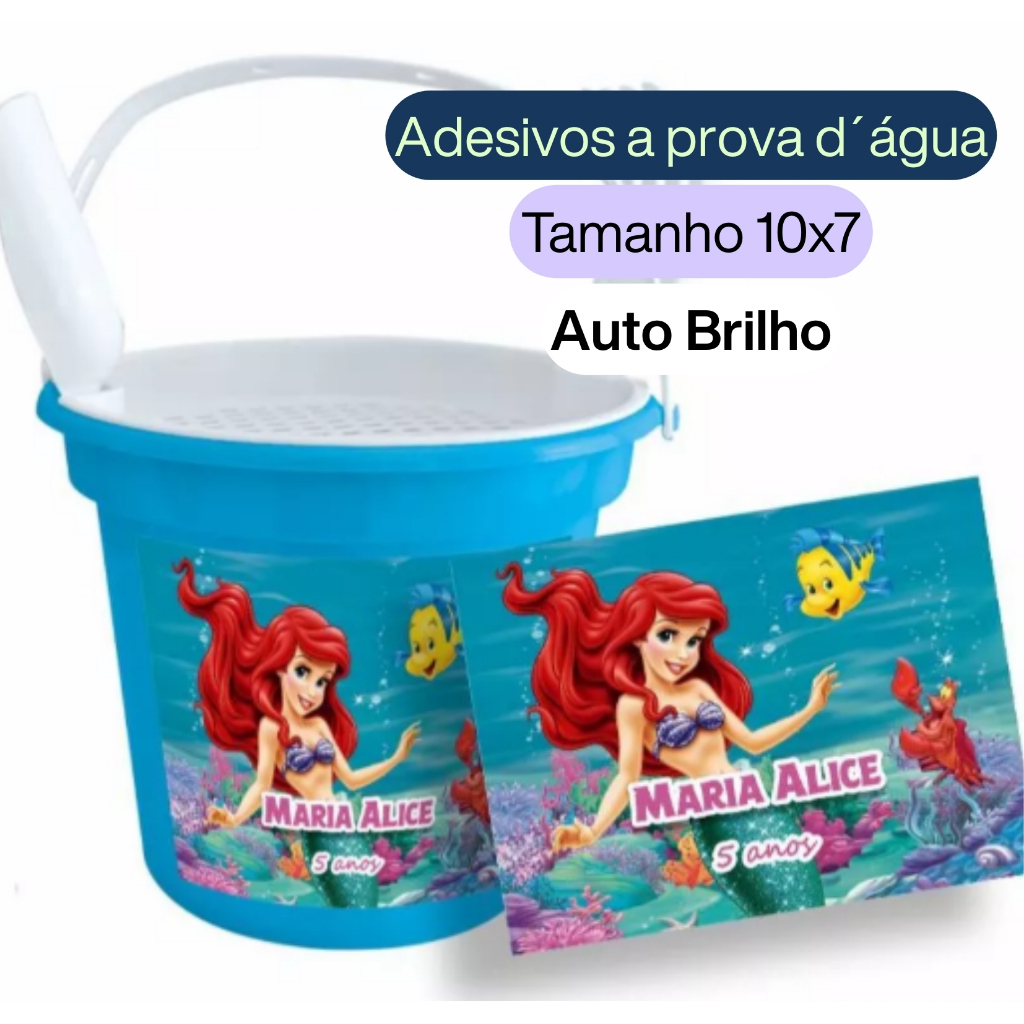 KIT ADESIVOS Ariel Para Balde de Praia/personalizados infantis