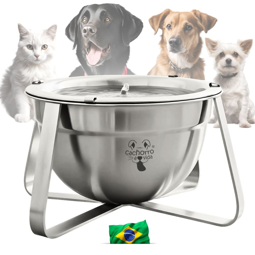 Fonte Bebedouro Clean (sem torneira) Gatos Cães Inox + Suporte + 1 Ano de Filtro - Feito no Brasil