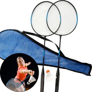 Raquete De Badminton Com 2 Unidades + 2 Petecas E Bolsa Resistente
