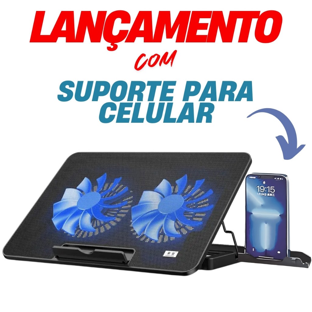 Base para Notebook Laptop Ajustável com 2 Coolers de Resfriamento Silencioso em Oferta na Shopee
