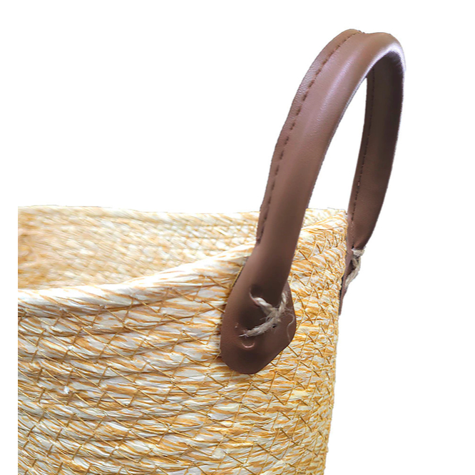 Detalhes do Cesto Organizador de Fibra Natural com Alça Vaso Cesta Palha Decoração Multiuso Mocca