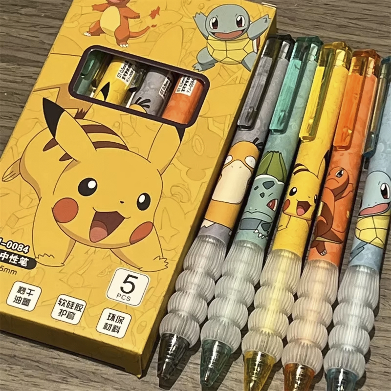 Kit 5 Canetas Esferográficas Retráteis em Gel Pokémon - Tinta Preta em Oferta na Shopee