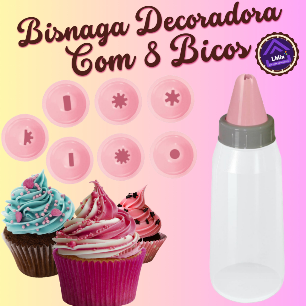 Decorador de bolo Bisnaga Decoradora com 8 Bicos em Oferta na Shopee