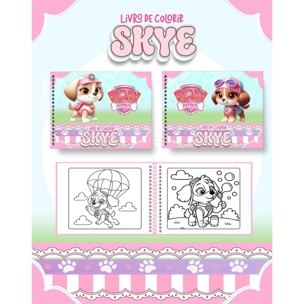 LIVRO DE COLORIR SKYE DA PATRULHA CANINA em Oferta na Shopee