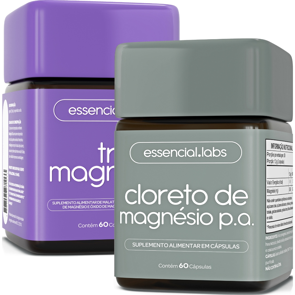 KIT TRI MAGNÉSIO contendo DIMALATO, BISGLICINATO e ÓXIDO DE MAGNÉSIO - 60 comprimidos + CLORETO de MAGNÉSIO P.A.