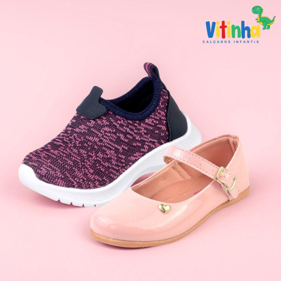 Kit 2 Pares - Sapatilha e Tênis Infantil Feminina Menina Rosa Princesa