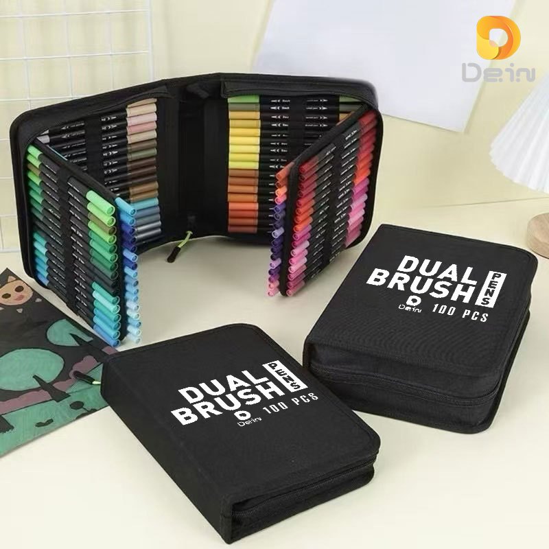 Kit60/80/100/120 Cores Caneta 2 em1 Brush Lettering e Ponta Fina Dual Pen Canetinha Colorir Desenho em Oferta na Shopee