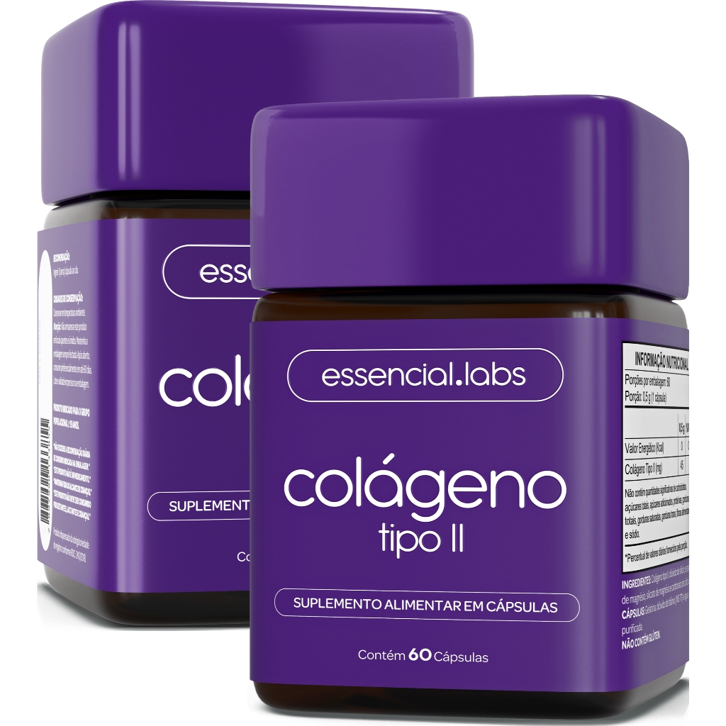 02 POTES DO COLÁGENO TIPO II 45mg - FÓRMULA AVANÇADA COM MÁXIMA ABSORÇÃO E PUREZA - 60 CÁPSULAS