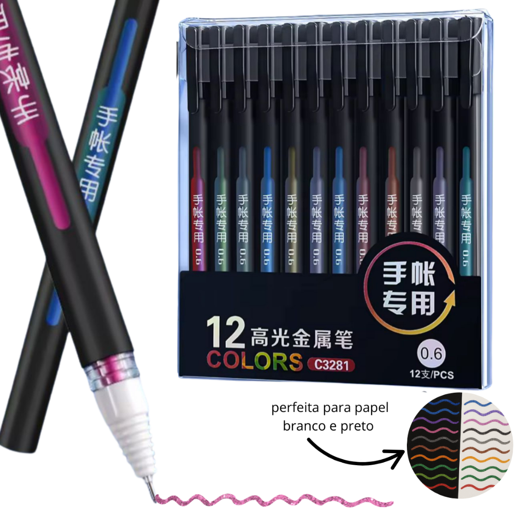 Kit Canetas Gel Metálicas 0.6 mm – 12 Cores em Oferta na Shopee