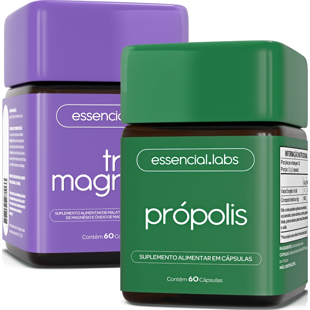 KIT TRI MAGNÉSIO contendo DIMALATO, BISGLICINATO e ÓXIDO DE MAGNÉSIO - 60 comprimidos + PRÓPOLIS 1000mg por dose