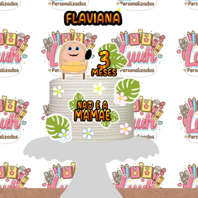 Topo/Topper De Bolo Baby Família Dinossauro Não é a Mamãe Personalizado Com Nome é Idade Aniversário / Mêsversário é fes