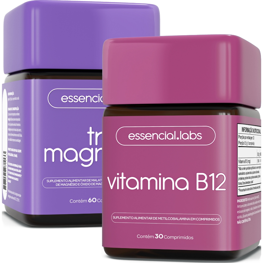 KIT TRI MAGNÉSIO contendo DIMALATO, BISGLICINATO e ÓXIDO DE MAGNÉSIO - 60 comprimidos + VITAMINA B12 Metilcobalamina
