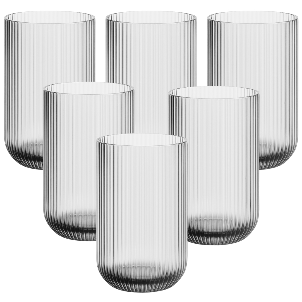 Conjunto 6 Copos De Vidro Rayé Canelado 430ml Água Suco em Oferta na Shopee