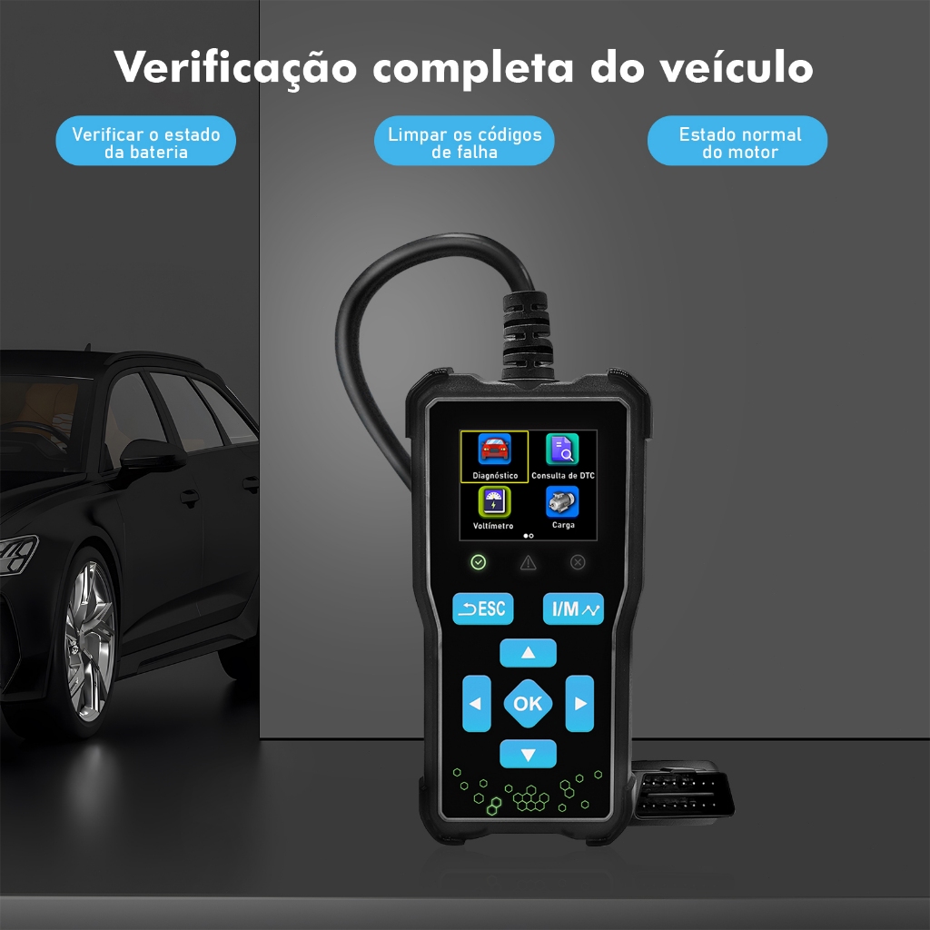 ‌OBD2 Scanner Profissional Diagnóstico Carros Caminhões Leitor Código Falha 100+ Marcas Resete ABS DPF Airbag