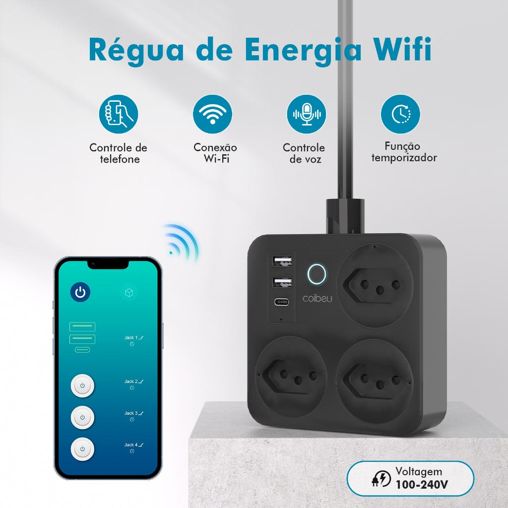 COIBEU Extensão elétrica Tomada inteligente Internet Wi-Fi Compatível Com Tuya