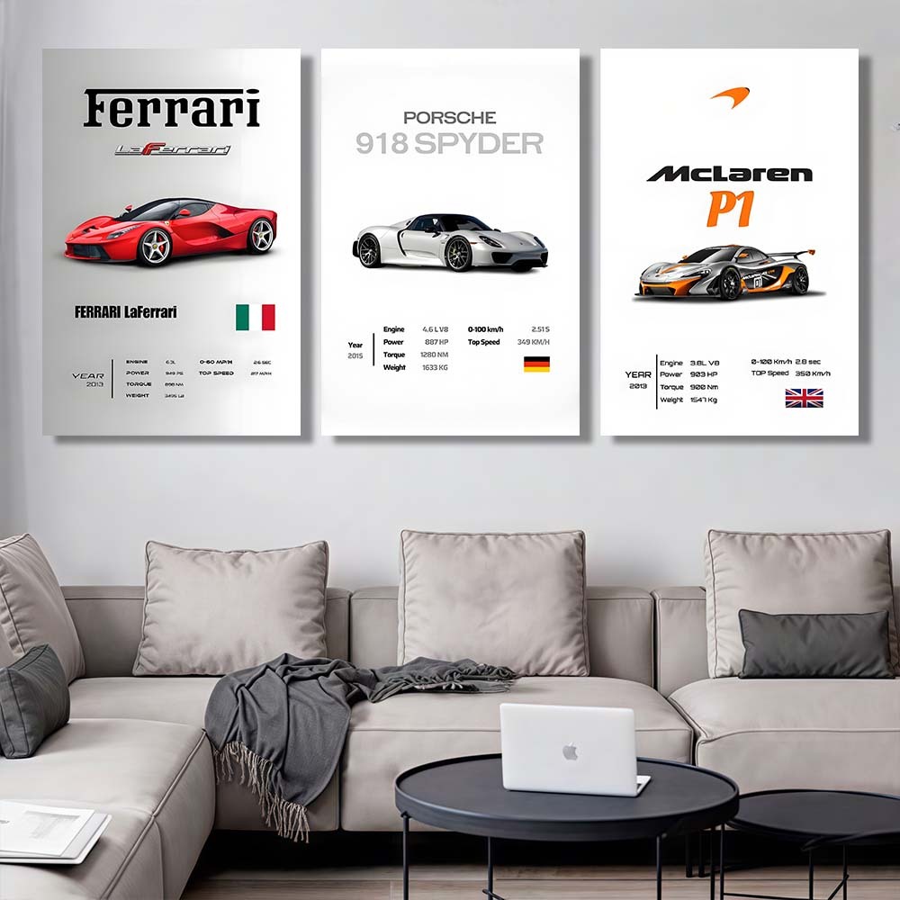 3 Peç Quadro Decorativos as Ferrari McLaren Porsche Com Estilo Moderno Para Sala Ou Quarto Decorativo em Oferta na Shopee