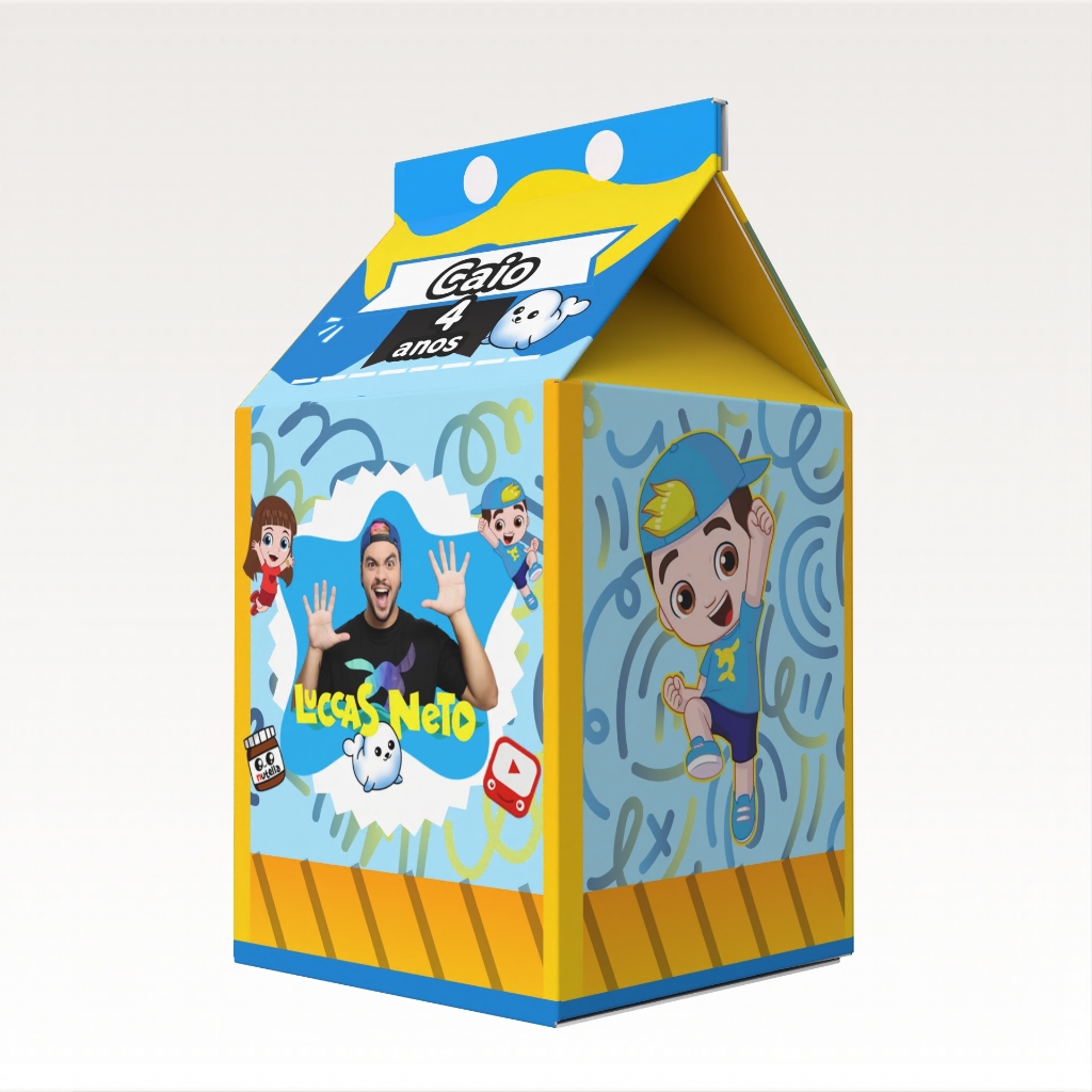 Caixinha Milk Lucas Neto Azul para Festa Personalizada - Lembrancinha para Festa