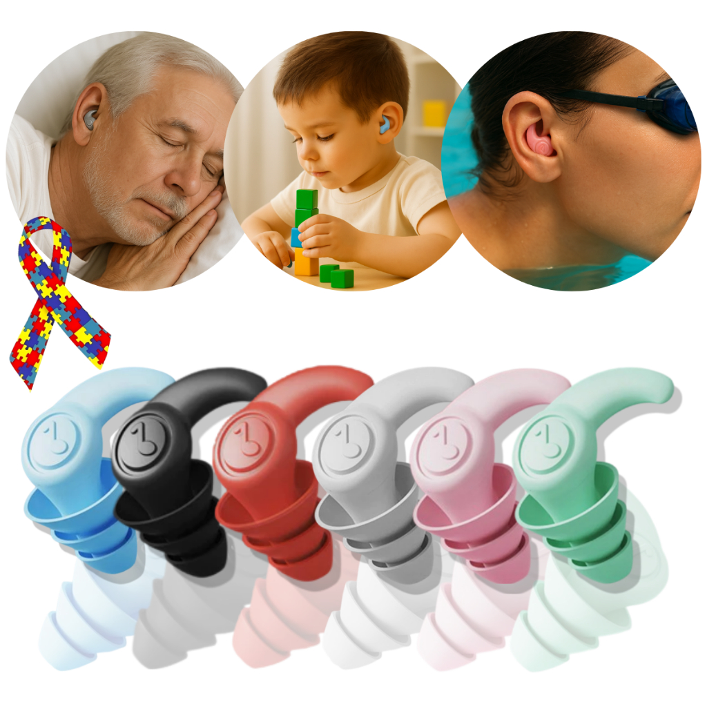 Kit 3 Protetor Auricular Tampão Silicone 3 Camadas Dormir Natação Estudo Esportes Viagem Autismo