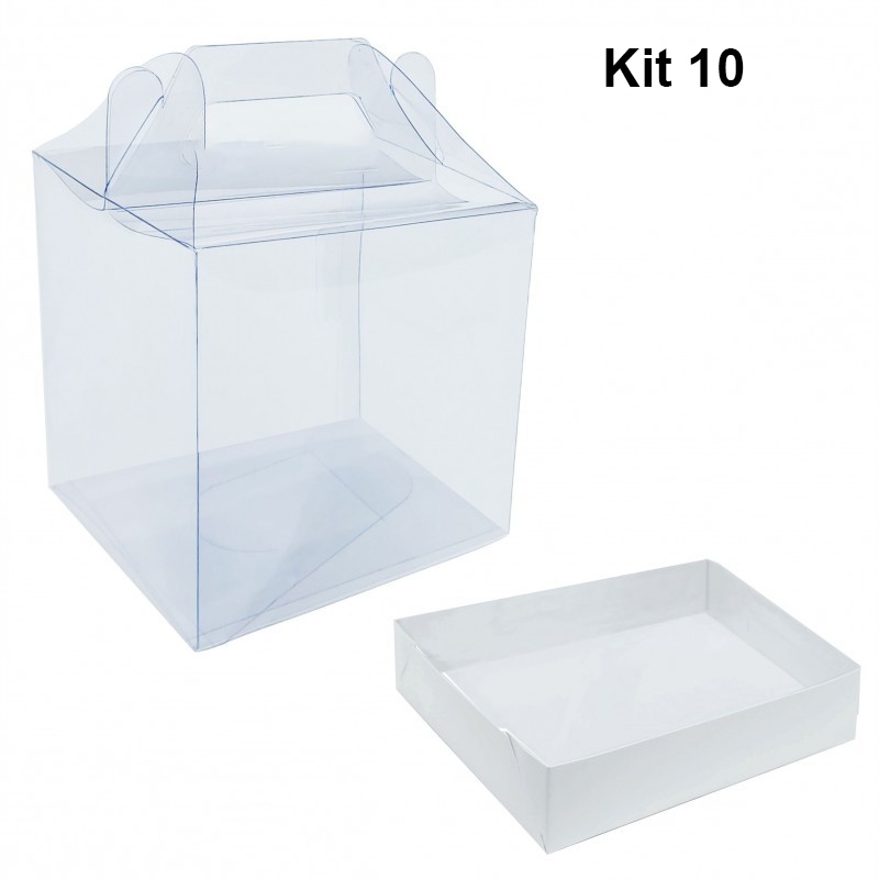 10 Caixa Maletinha 12x12x12 Transparente com Berço alça, maleta Presentes, mini bolo em Oferta na Shopee