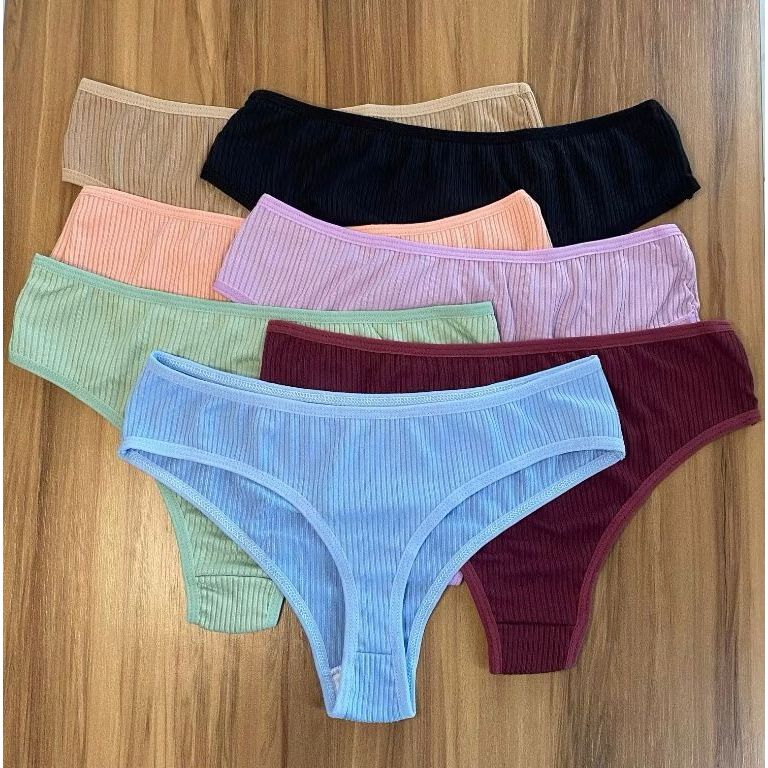 Kit 7 Calcinhas Canelada Fio Dental Feminino Conforto Tanga Macia Lingerie Respirável