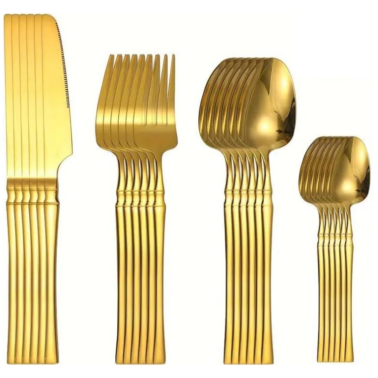Kit 24 Jogo De Talheres Aço Inoxidável 416 Cintura Fina Dourado em Oferta na Shopee