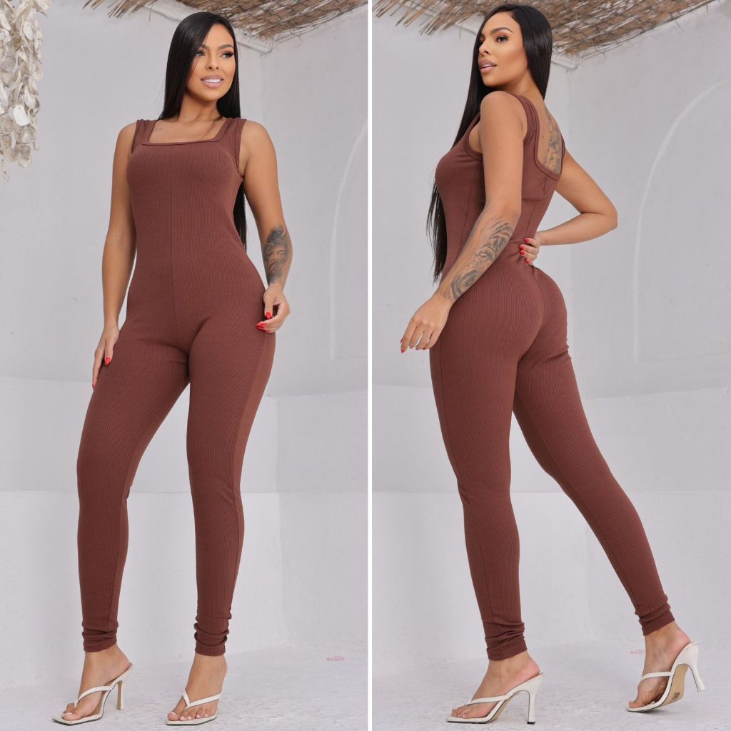Macacão Feminino Regata Justo Anarruga Tendência Premium Fitness Modelador em Oferta na Shopee