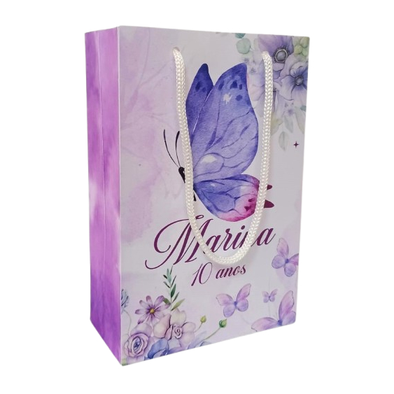 Sacolinha Personalizada Lembrancinha Borboleta Roxa 18x12x6 cm - Bolsinha Personalizada