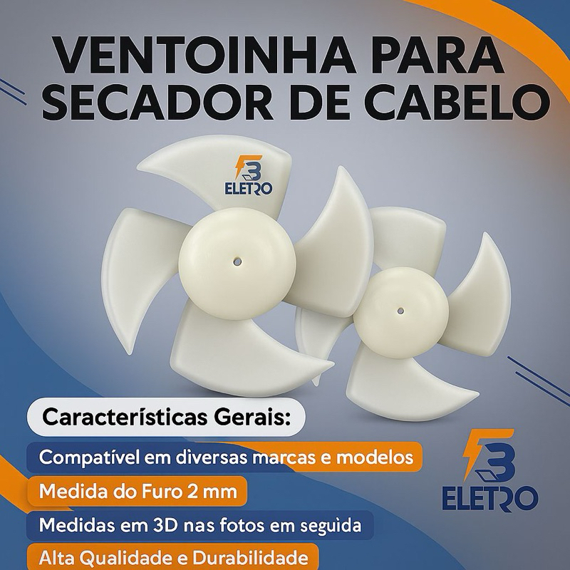 Ventoinha Hélice p/ Secador de Cabelo Gama / Britania / Philco / Mondial (KIT C/2 PEÇAS PREMIUM)