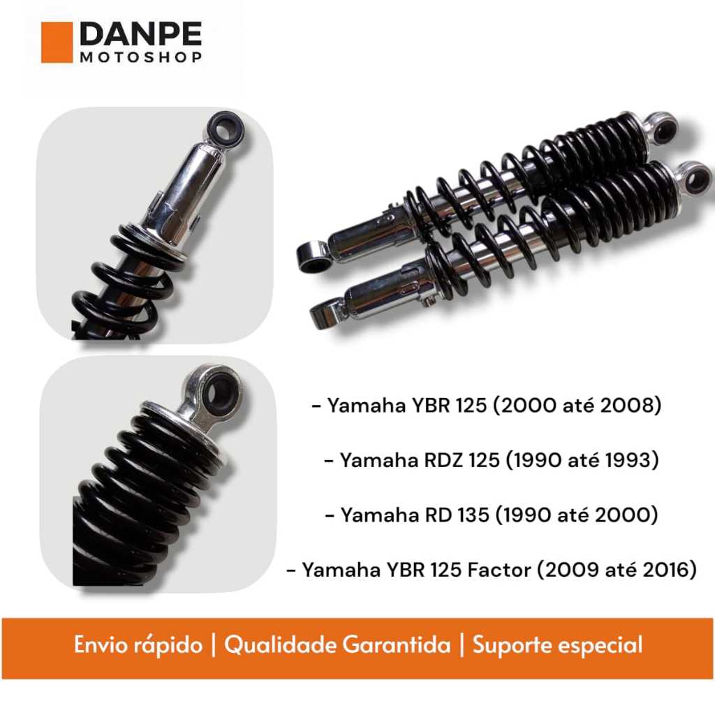 Par Amortecedor Traseiro Ybr 125 2000 Até 2008 / Rdz 125 1990 Até 1993 / Factor 2009 Até 2016