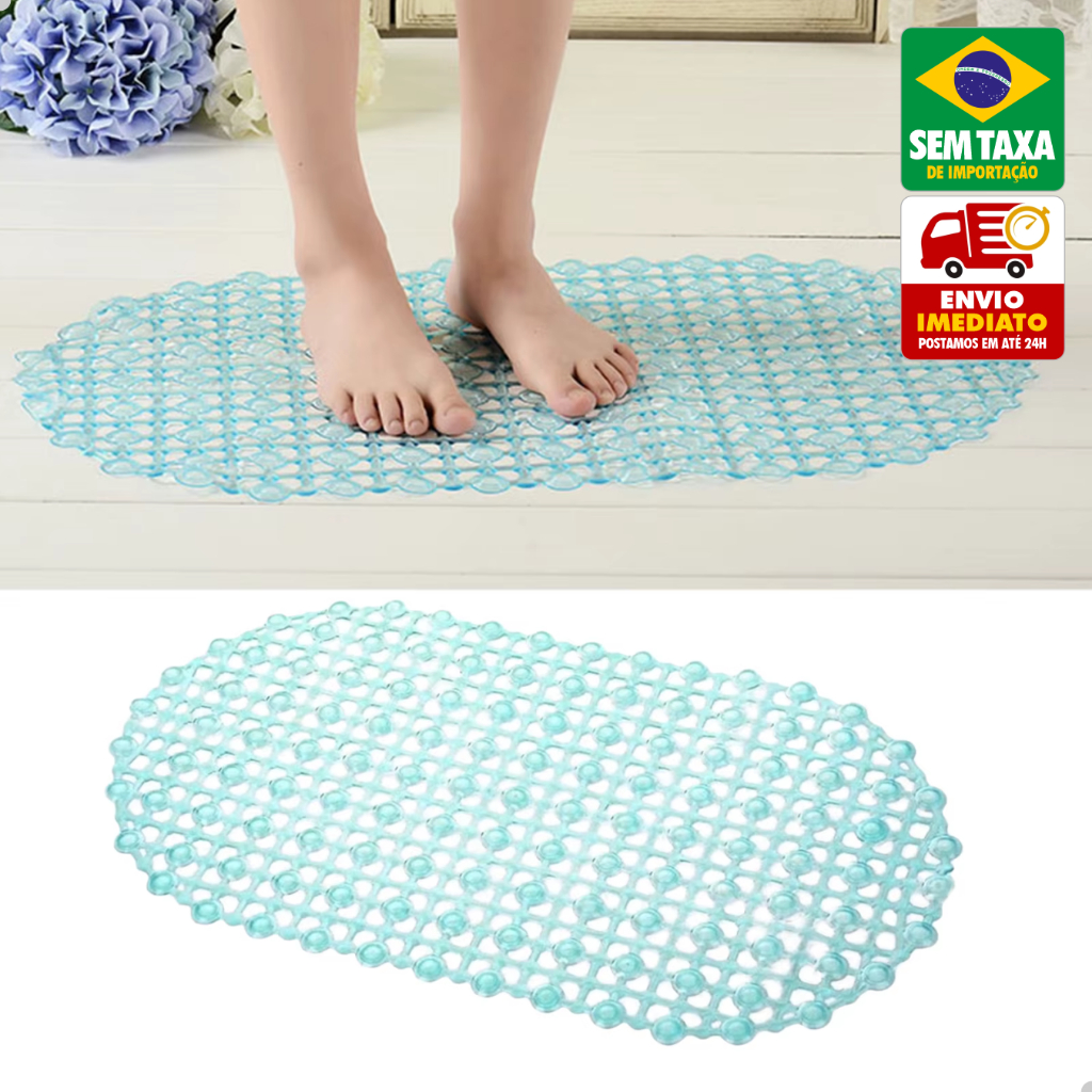 Kit 2 Tapete Antiderrapante Box Banheiro 66cm Silicone com Ventosa Azul Rosa Branco Segurança