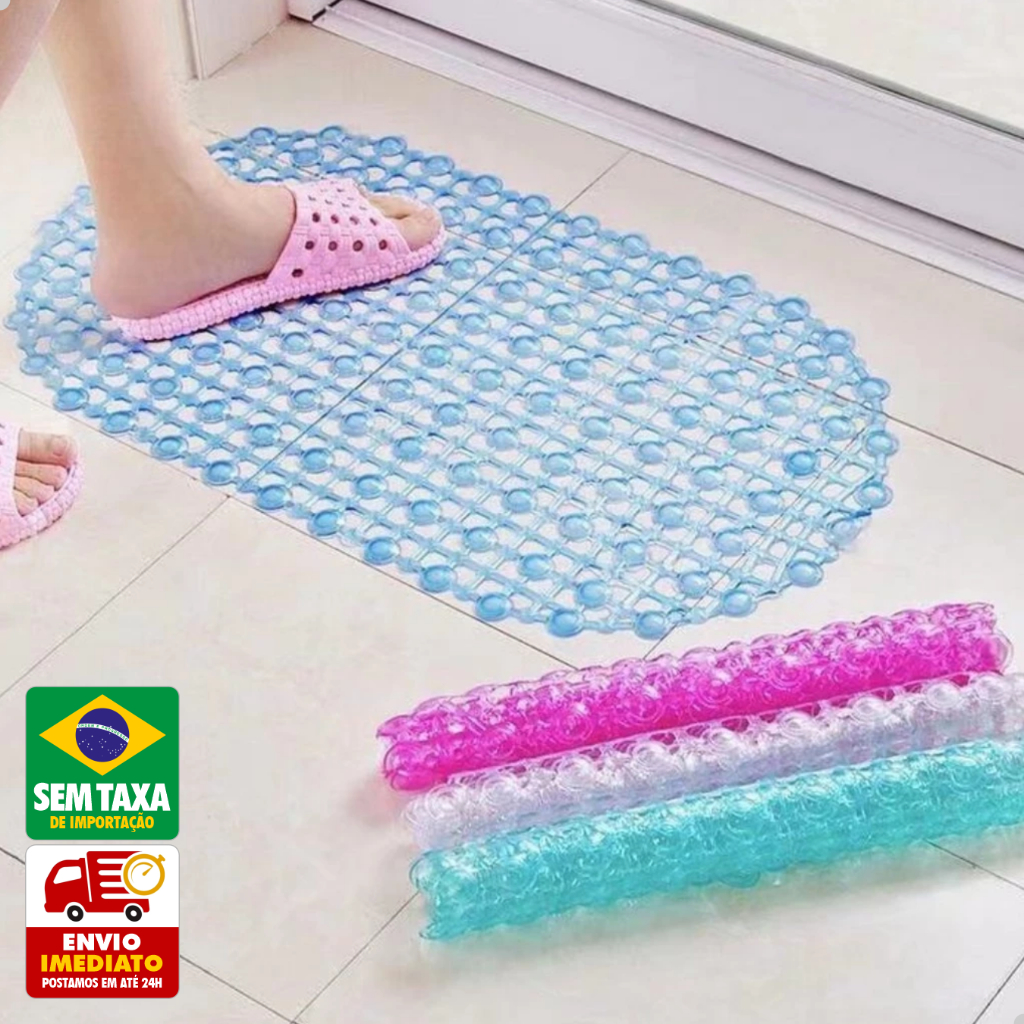 Tapete Banheiro Box Antiderrapante Ventosa Silicone 66x37cm Chuveiro Segurança Conforto em Oferta na Shopee