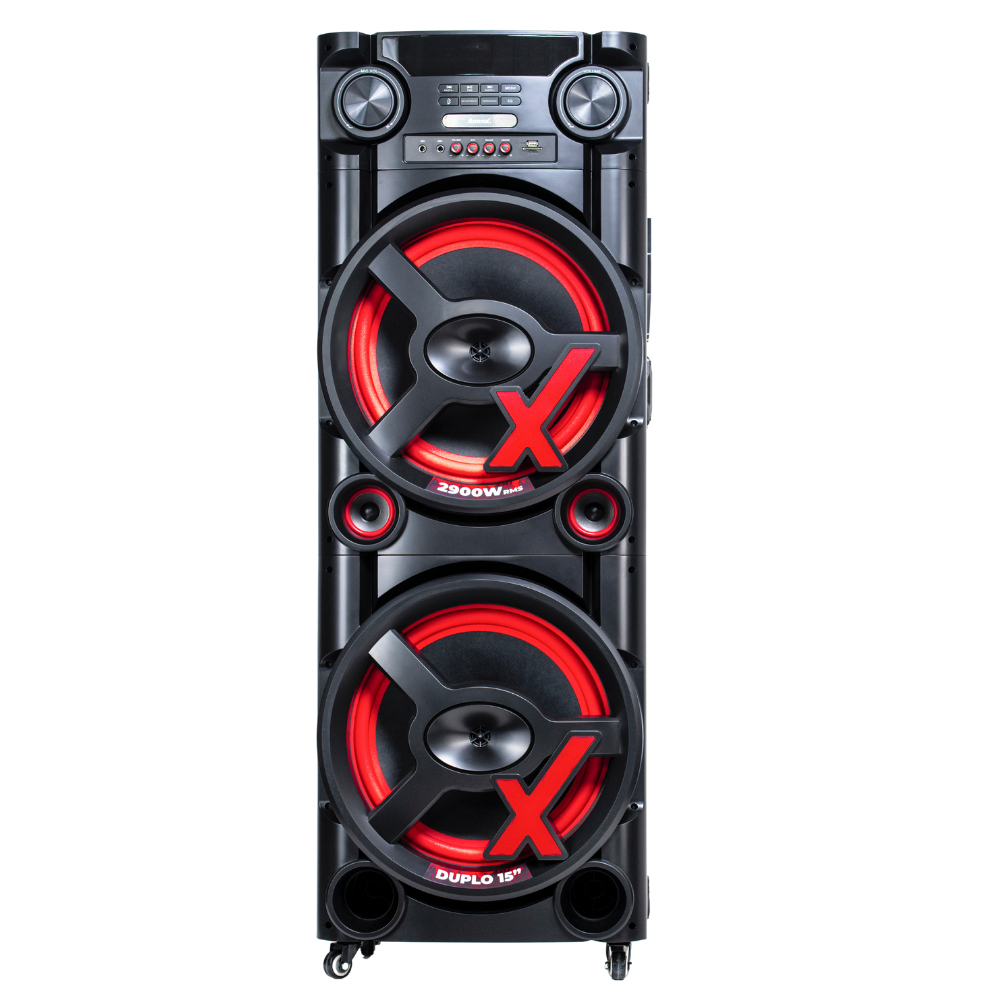 Caixa de Som Amplificada ACA 2900 NewX 2900W Torre Amvox  Duplo Woofer de 15" Led Bivolt Bluetooth