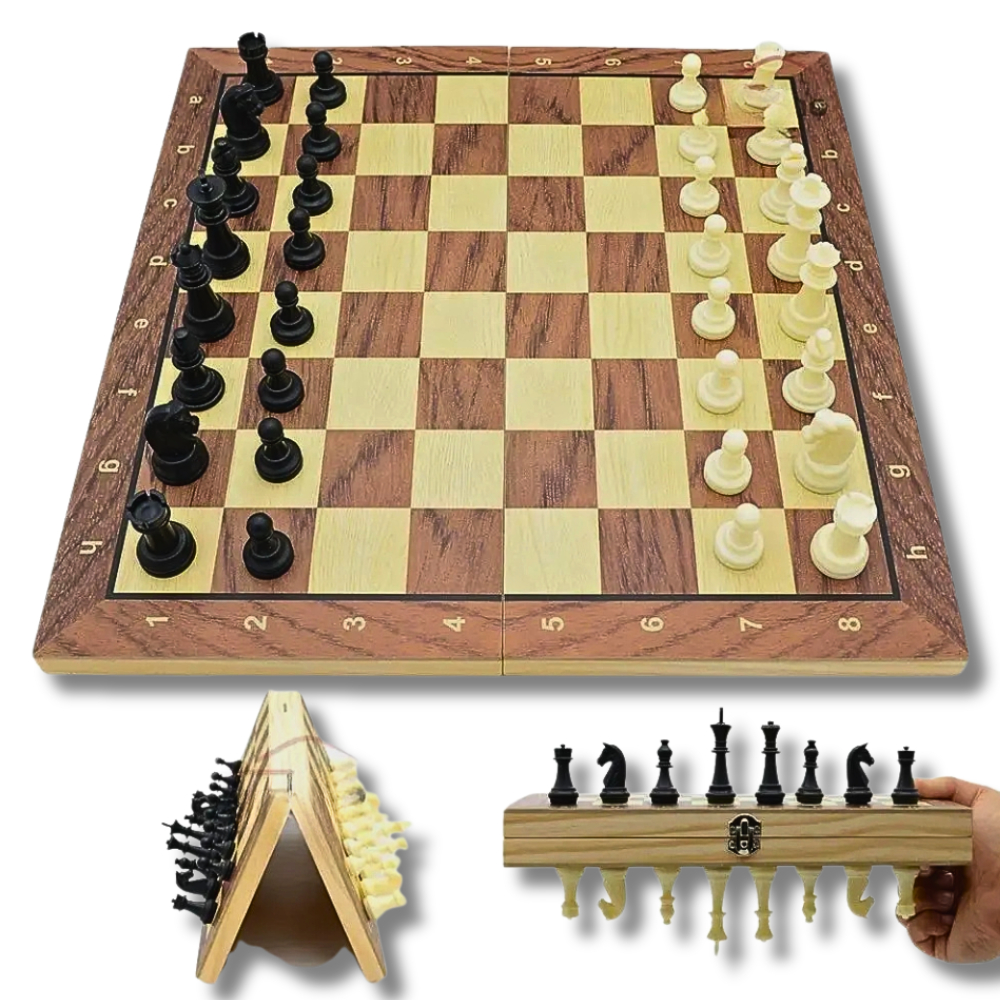 Jogo de Xadrez Dama Gamao Tabuleiro Profissional Magnetico Madeira 3 EM 1 24X24